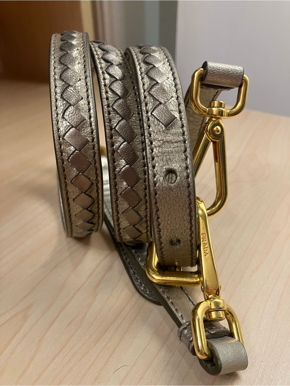 Prada Madras Metallic Woven Leather replacement Shoulder Strap Brass Hardware